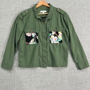 Handmade Utility Jacket Floral Patchwork Military Green Sz M Cottagecore Artsy